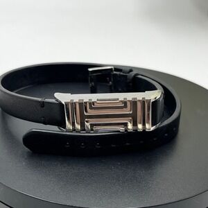 Tory Burch Fitbit Flex Holder Wrap Black Leather Silver Bracelet Double Wrap